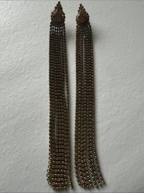 Long Brown Crystal Fringe Drop Earrings